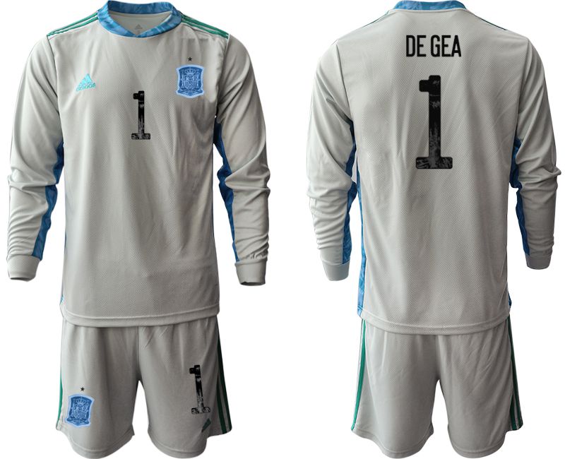 Men 2021 World Cup National Spain gray long sleeve goalkeeper #1 Soccer Jerseys1->->Soccer Country Jersey